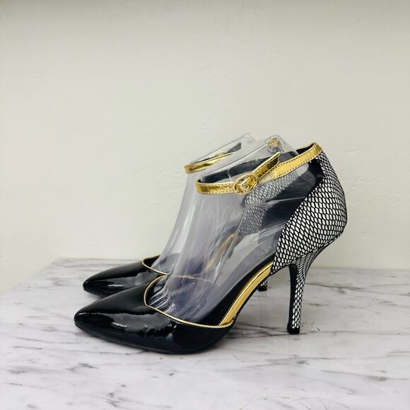 Nine West Black And Gold Mesh Style Pointed Toe High Heels Womens Size 8 - Picture 1 of 10